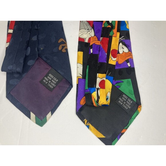 Vintage Lot of 2 Looney Tunes Mania Warner Bros. Bugs Taz Tweety Elmer Neck Ties - Picture 4 of 5